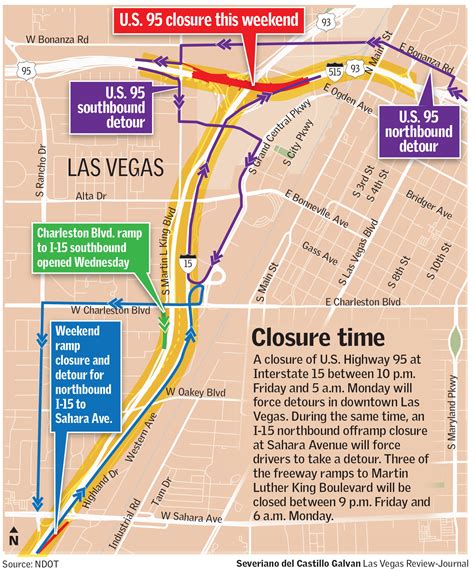 Slow traffic on I-515 N US-93 N US-95 N from Boulder HwyExit 70 (I-515) to Eastern AveExit 73 (I-515) due to roadwork. . Las vegas road closures today map